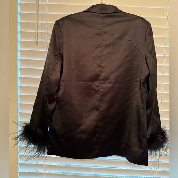NWT Sincerely Jules Satin Blazer with Feather Cuff Sleeves and Jeweled Button - Picture 9 of 11